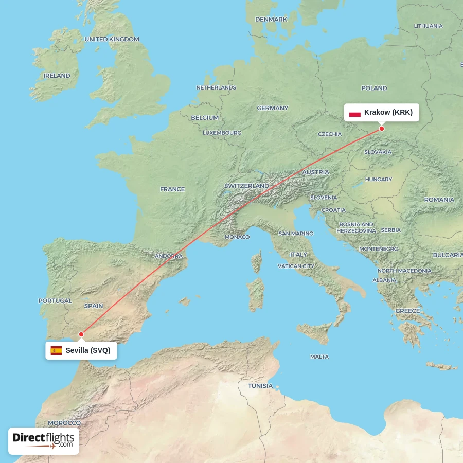 KRK - SVQ route map