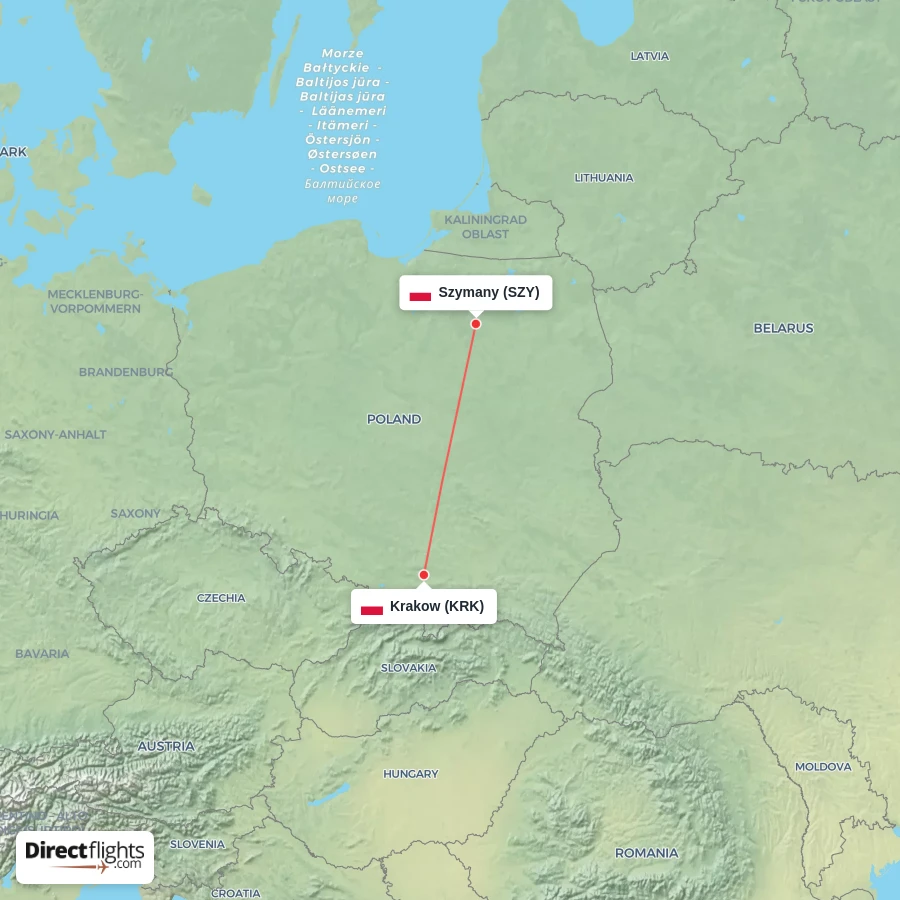 KRK - SZY route map