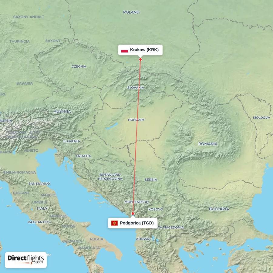 KRK - TGD route map