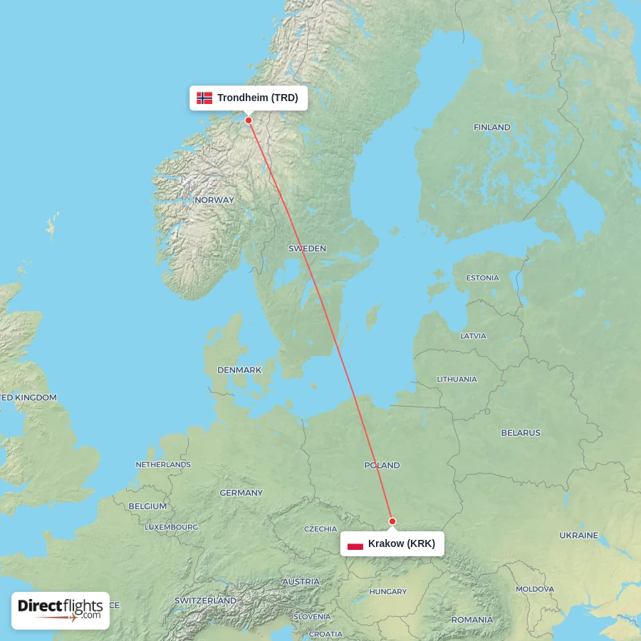KRK - TRD route map