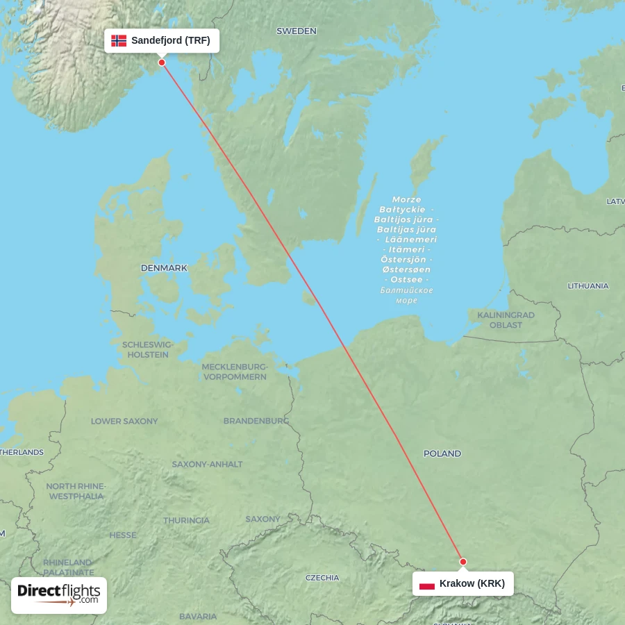 KRK - TRF route map