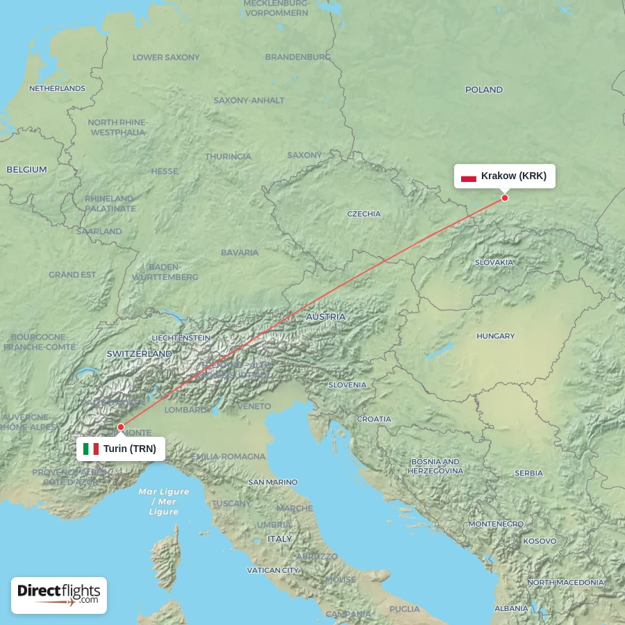 KRK - TRN route map
