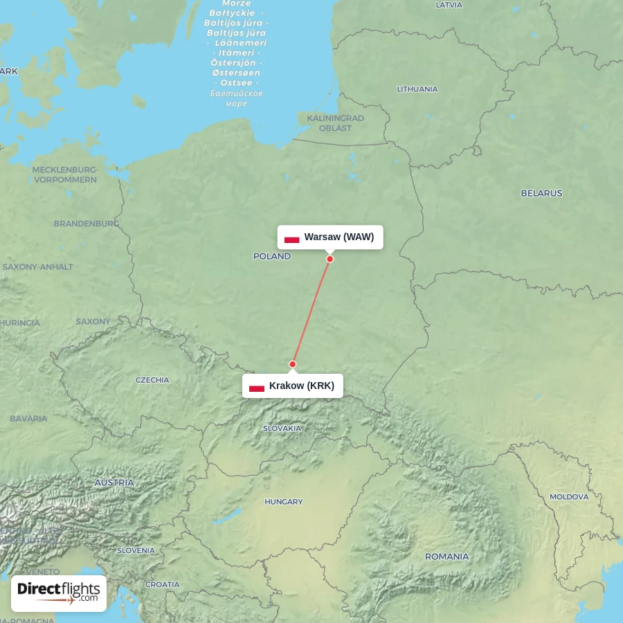 KRK - WAW route map