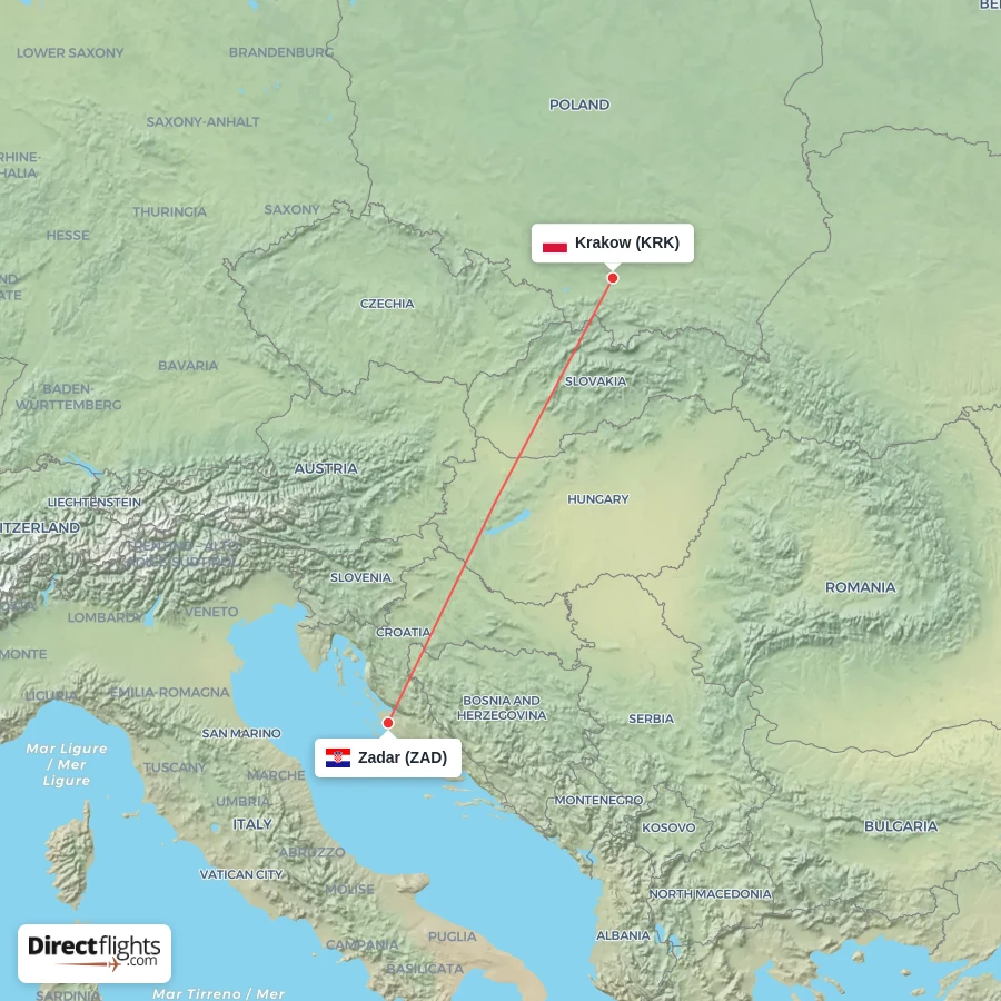 KRK - ZAD route map