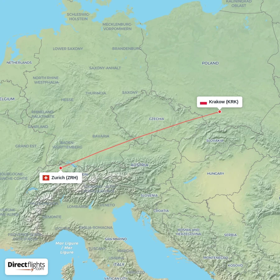 KRK - ZRH route map