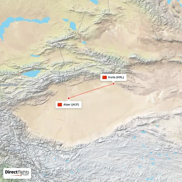 Korla - Alaer direct flight map