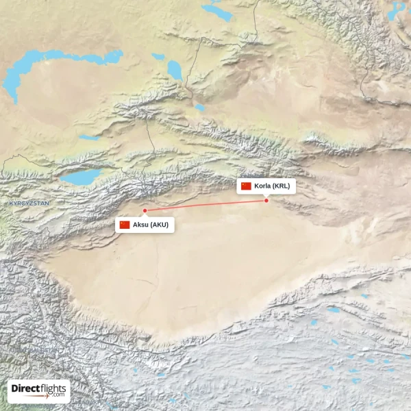Korla - Aksu direct flight map