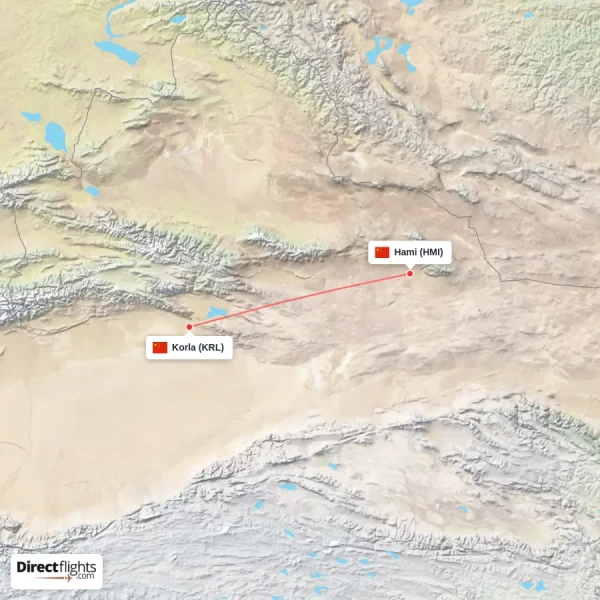 Korla - Hami direct flight map