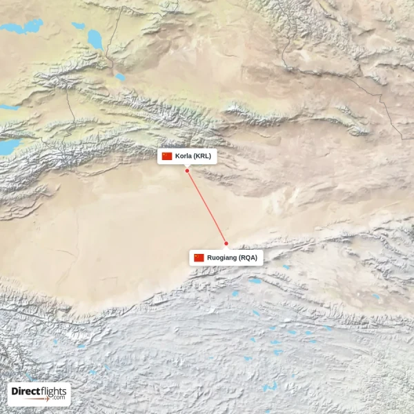 Korla - Ruogiang direct flight map