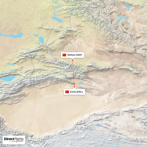 Korla - Shihezi direct flight map