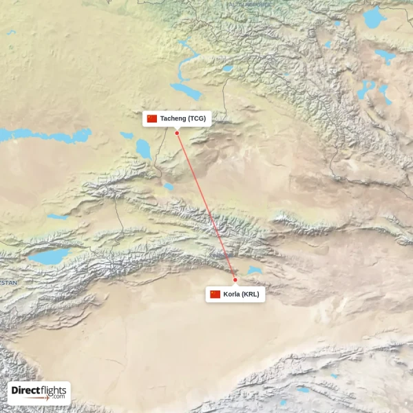 Korla - Tacheng direct flight map