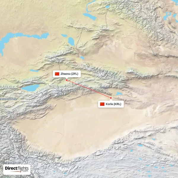 Korla - Zhaosu direct flight map