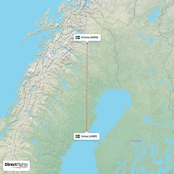 Kiruna - Umea direct flight map