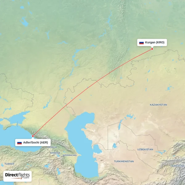Kurgan - Adler/Sochi direct flight map