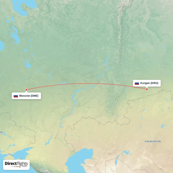 Kurgan - Moscow direct flight map