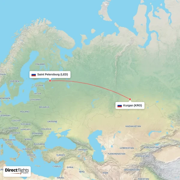 Kurgan - Saint Petersburg direct flight map