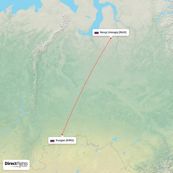Kurgan - Novyj Urengoj direct flight map