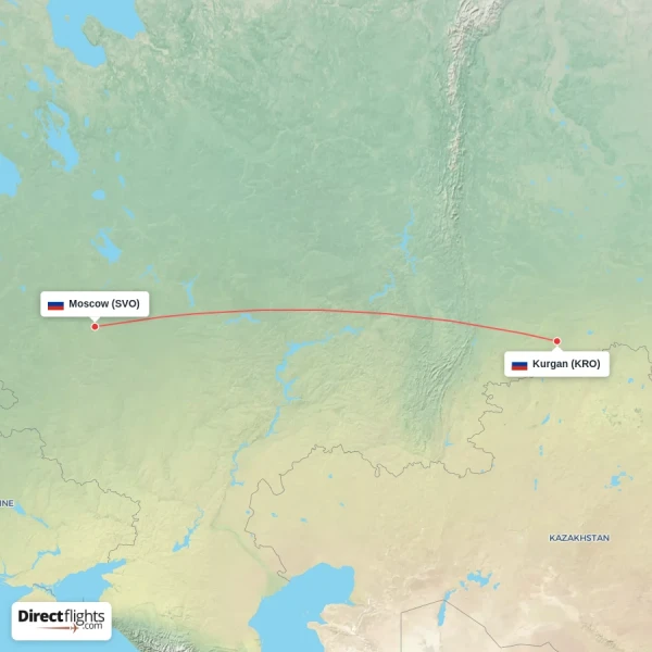 Kurgan - Moscow direct flight map
