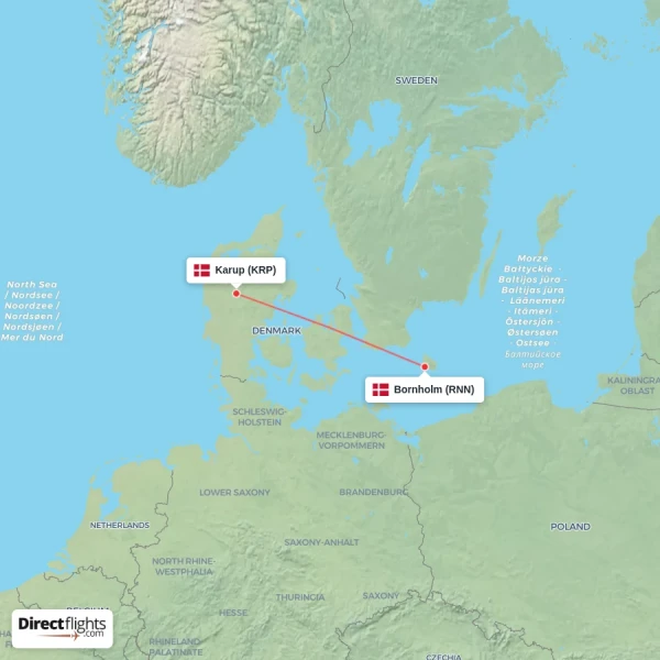 Karup - Bornholm direct flight map