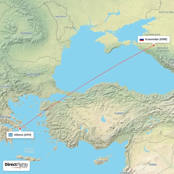 Krasnodar - Athens direct flight map