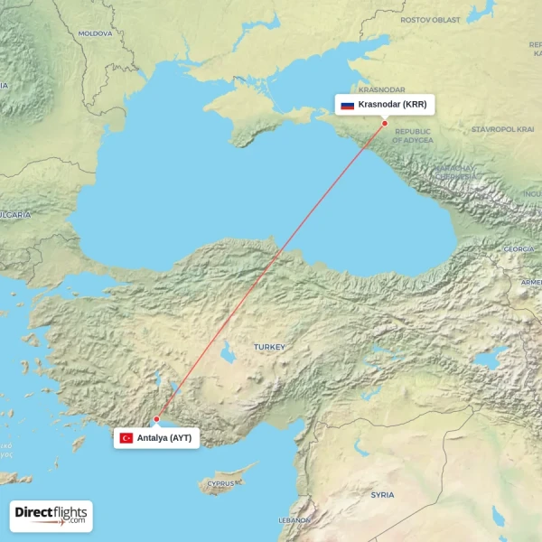 Krasnodar - Antalya direct flight map