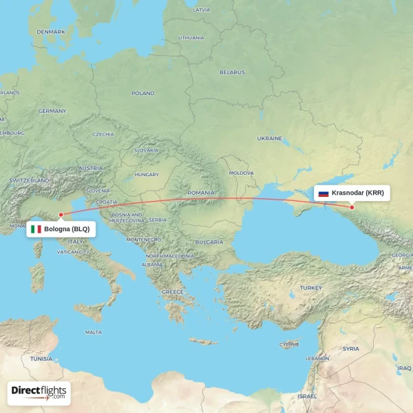 Krasnodar - Bologna direct flight map