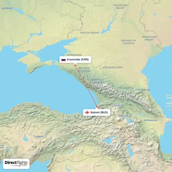 Krasnodar - Batumi direct flight map