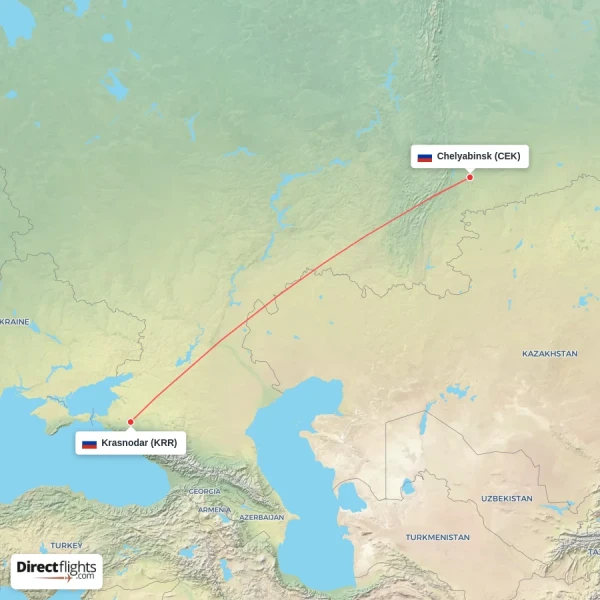 Krasnodar - Chelyabinsk direct flight map