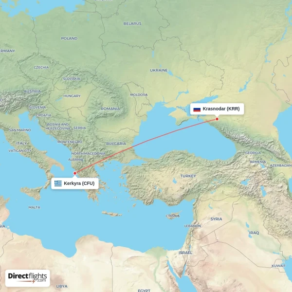 Krasnodar - Kerkyra direct flight map