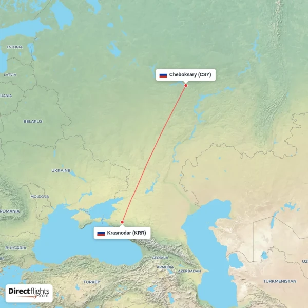 Krasnodar - Cheboksary direct flight map