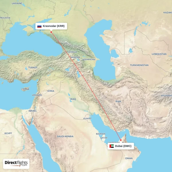 Krasnodar - Dubai direct flight map