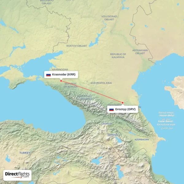 Krasnodar - Groznyy direct flight map