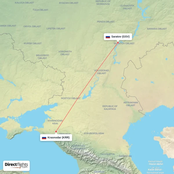 Krasnodar - Saratov direct flight map