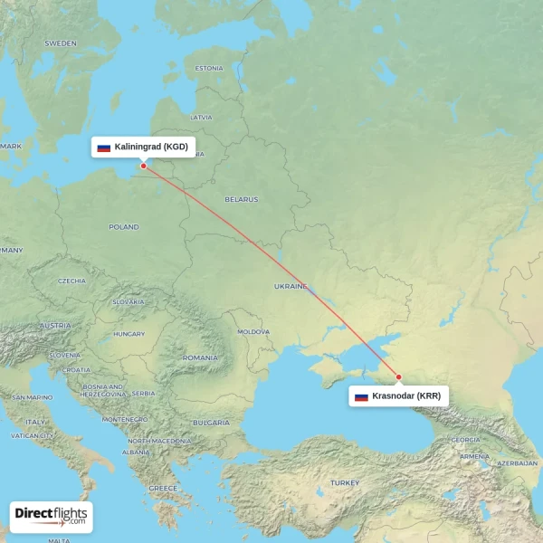 Krasnodar - Kaliningrad direct flight map