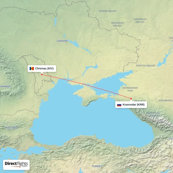 Krasnodar - Chisinau direct flight map