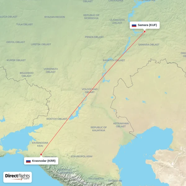 Krasnodar - Samara direct flight map