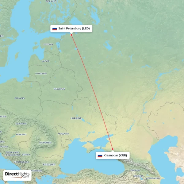 Krasnodar - Saint Petersburg direct flight map