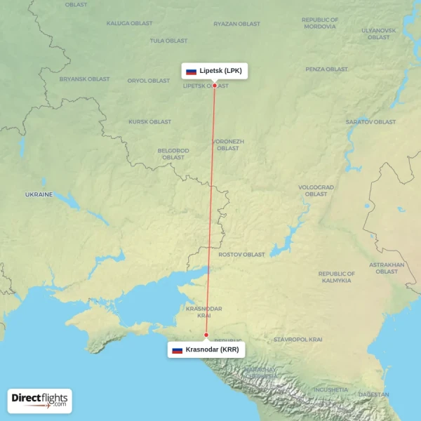Krasnodar - Lipetsk direct flight map