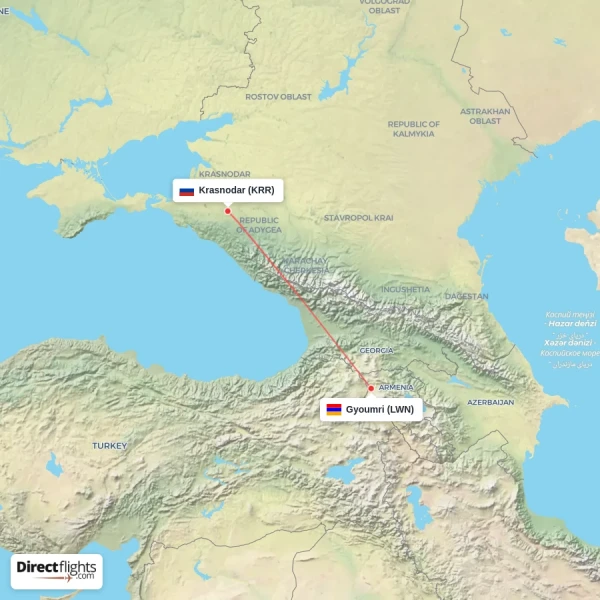 Krasnodar - Gyoumri direct flight map