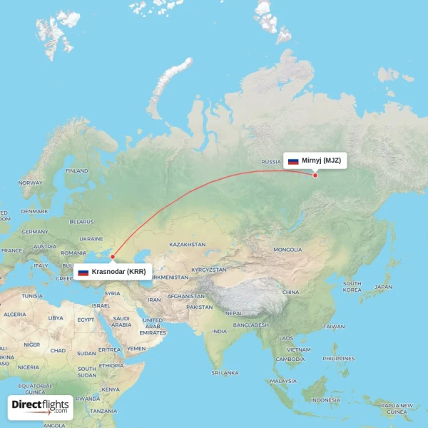 Krasnodar - Mirnyj direct flight map