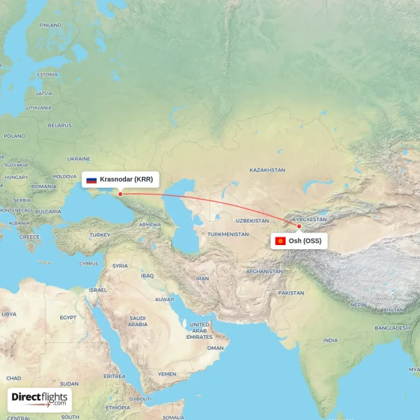 Krasnodar - Osh direct flight map