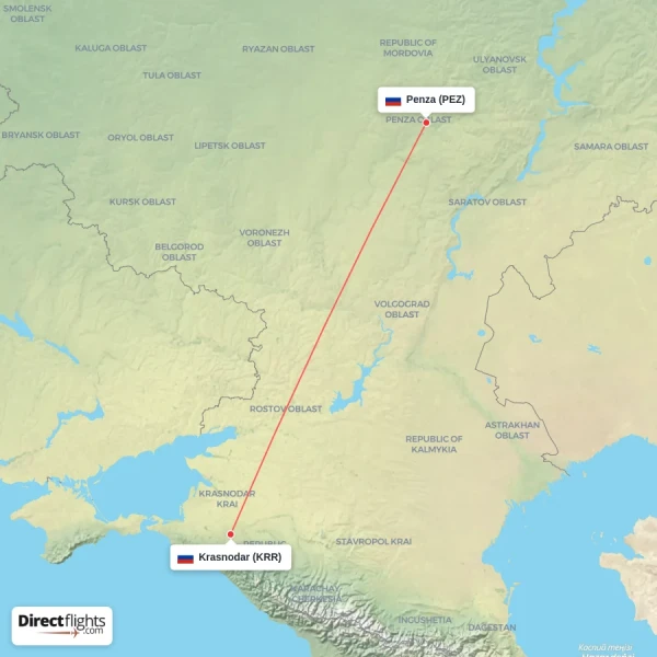 Krasnodar - Penza direct flight map