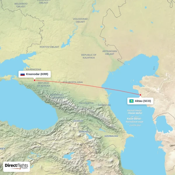 Krasnodar - Aktau direct flight map