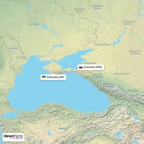Krasnodar - Simferopol direct flight map