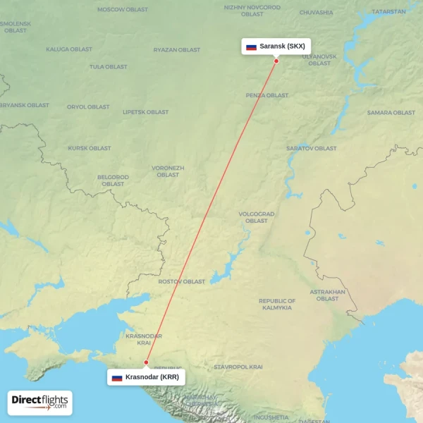 Krasnodar - Saransk direct flight map