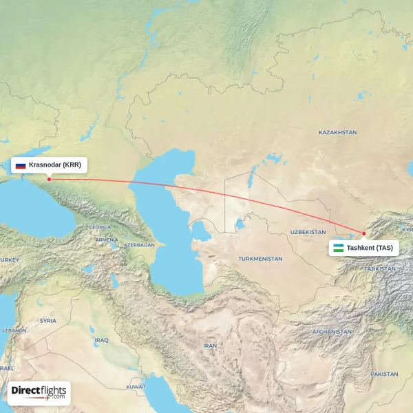 Krasnodar - Tashkent direct flight map