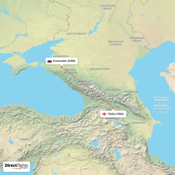 Krasnodar - Tbilisi direct flight map