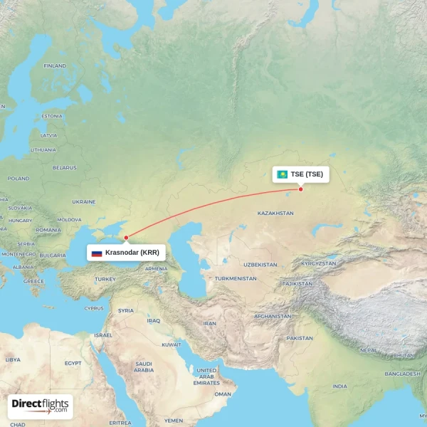 Krasnodar - TSE direct flight map