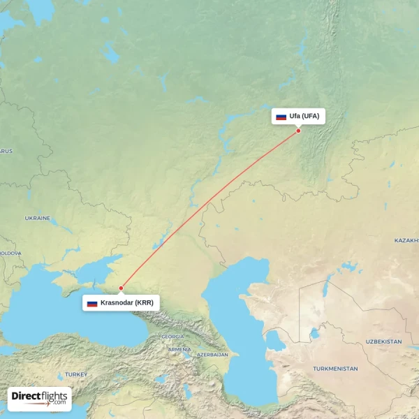 Krasnodar - Ufa direct flight map