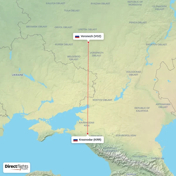Krasnodar - Voronezh direct flight map
